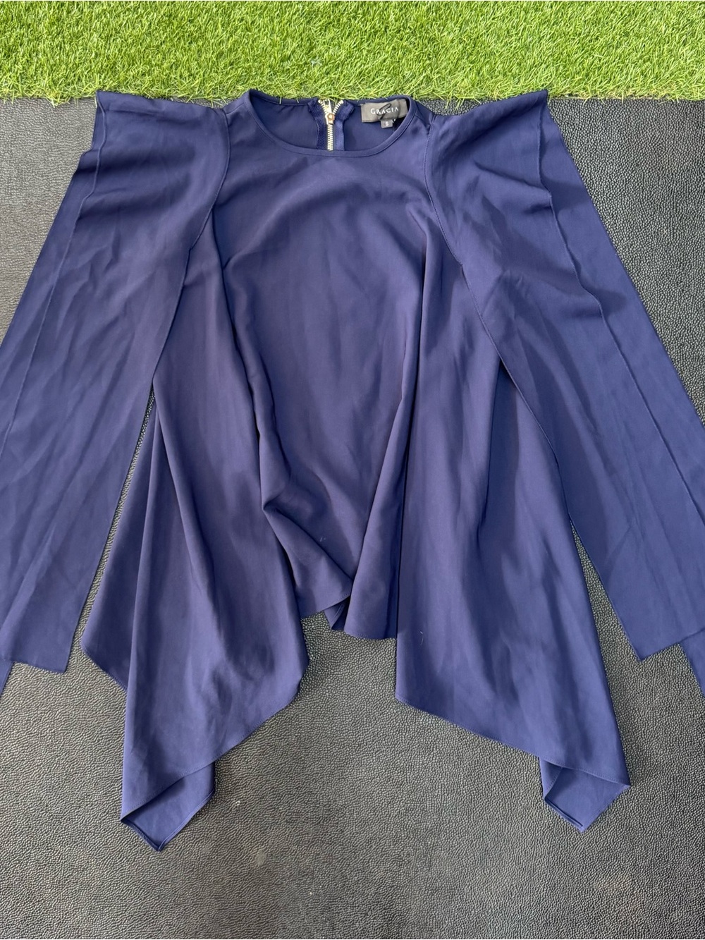 Gracia Navy Ruffle Sleeve Blouse